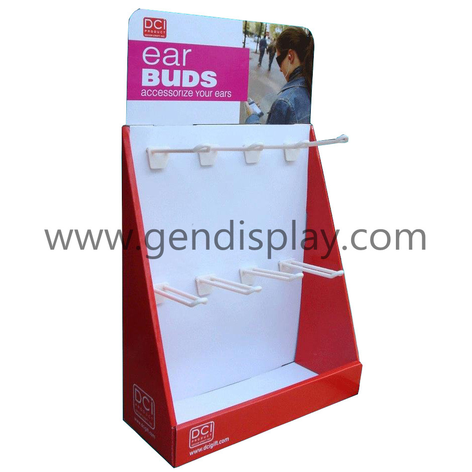 Pos Cardboard Hooks Counter Display Unit For Earphones (GEN-CD098)